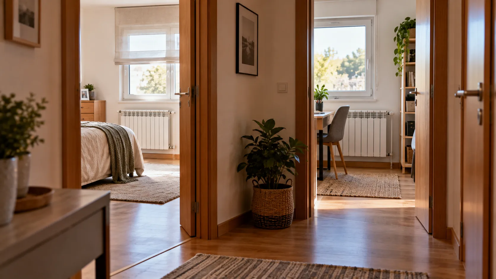 Varios radiadores de una misma instalación de calefacción en distintas habitaciones de una vivienda