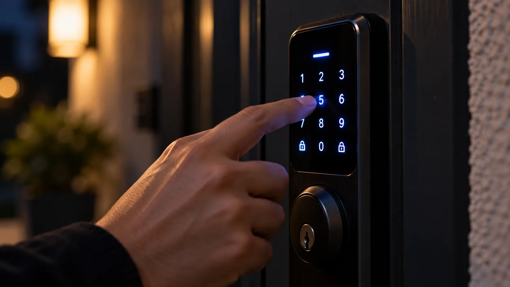 Persona introduciendo un código numérico en el teclado de una cerradura inteligente