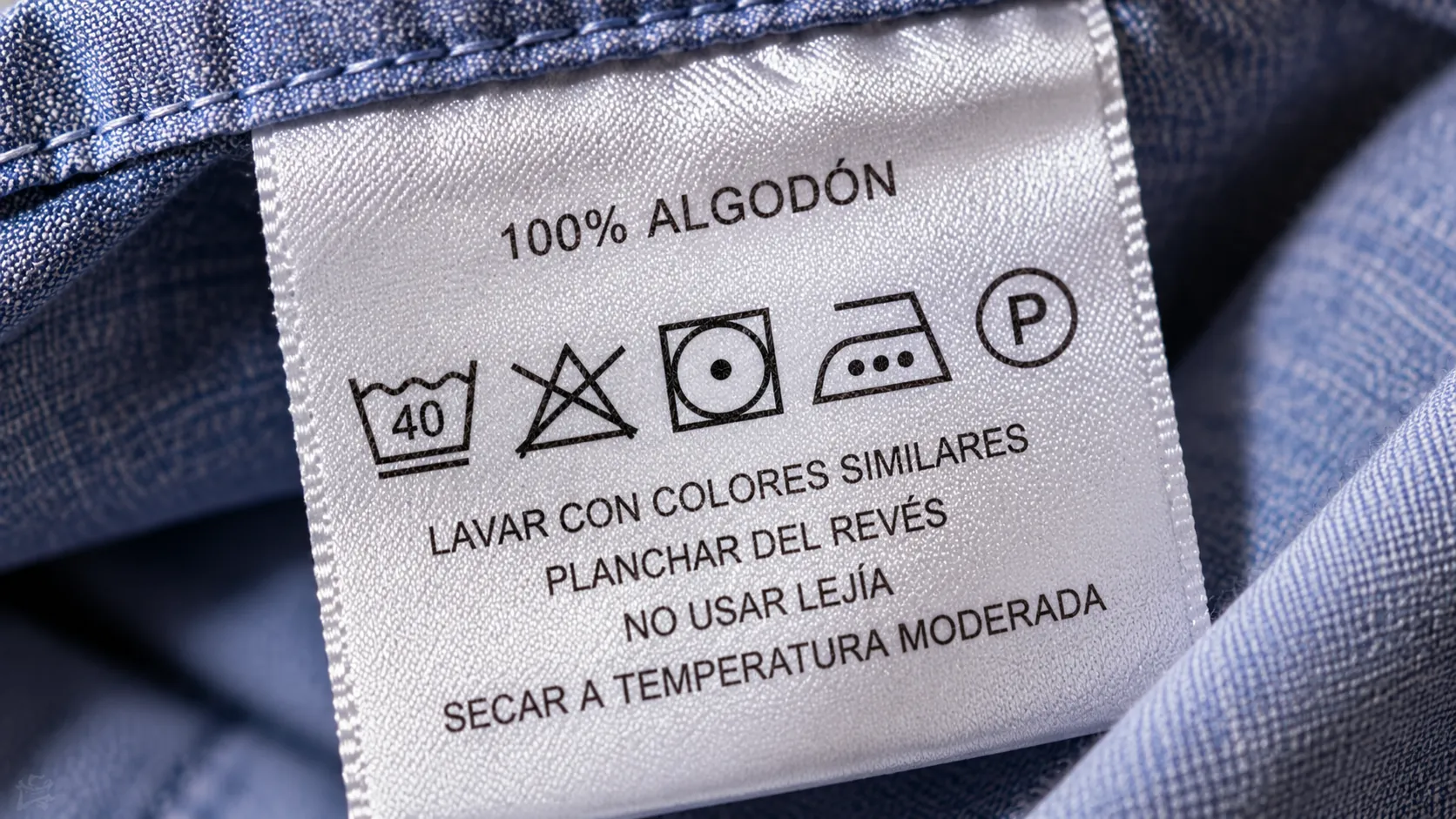 Etiqueta de una prenda mostrando el símbolo de plancha con puntos de temperatura