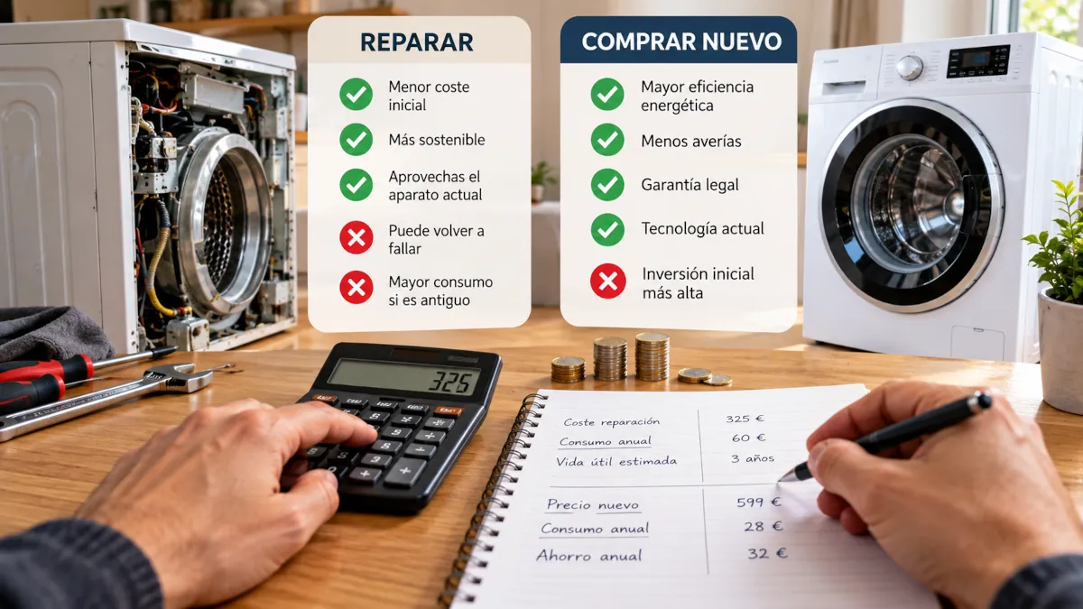 Comparación de costes entre reparar un electrodoméstico y comprar uno nuevo